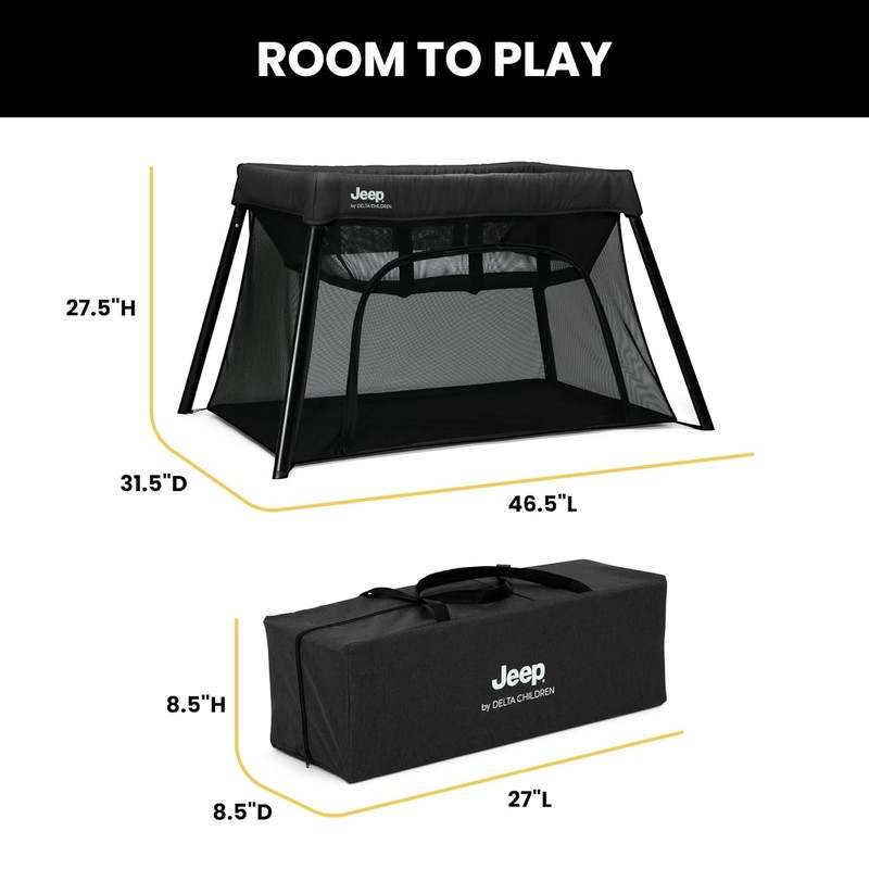 New Jeep Horizon Compact Travel 2 - in - 1 Playard and Bassinet (Black) - Kidsy