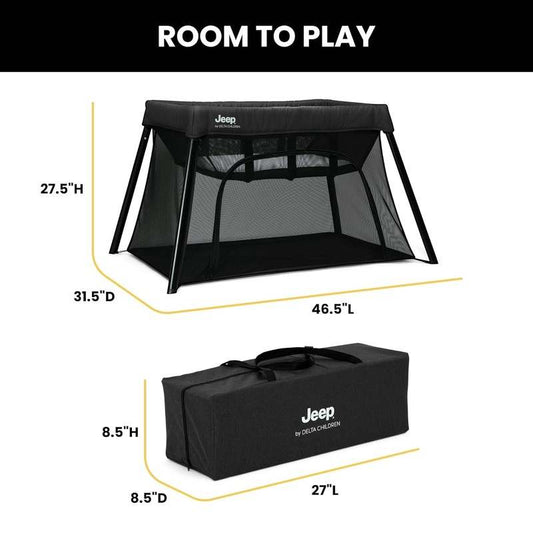 New Jeep Horizon Compact Travel 2 - in - 1 Playard and Bassinet (Black) - Kidsy
