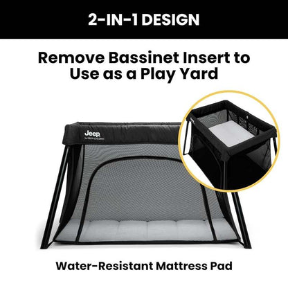 New Jeep Horizon Compact Travel 2 - in - 1 Playard and Bassinet (Black) - Kidsy