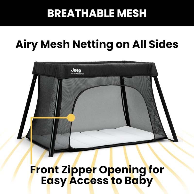 New Jeep Horizon Compact Travel 2 - in - 1 Playard and Bassinet (Black) - Kidsy
