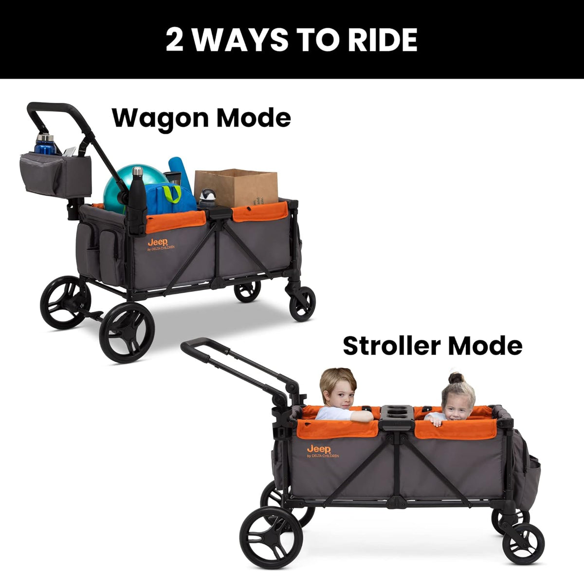 New Jeep Sport All - Terrain Stroller Wagon with Accessories (Grey/Bonfire) - Kidsy