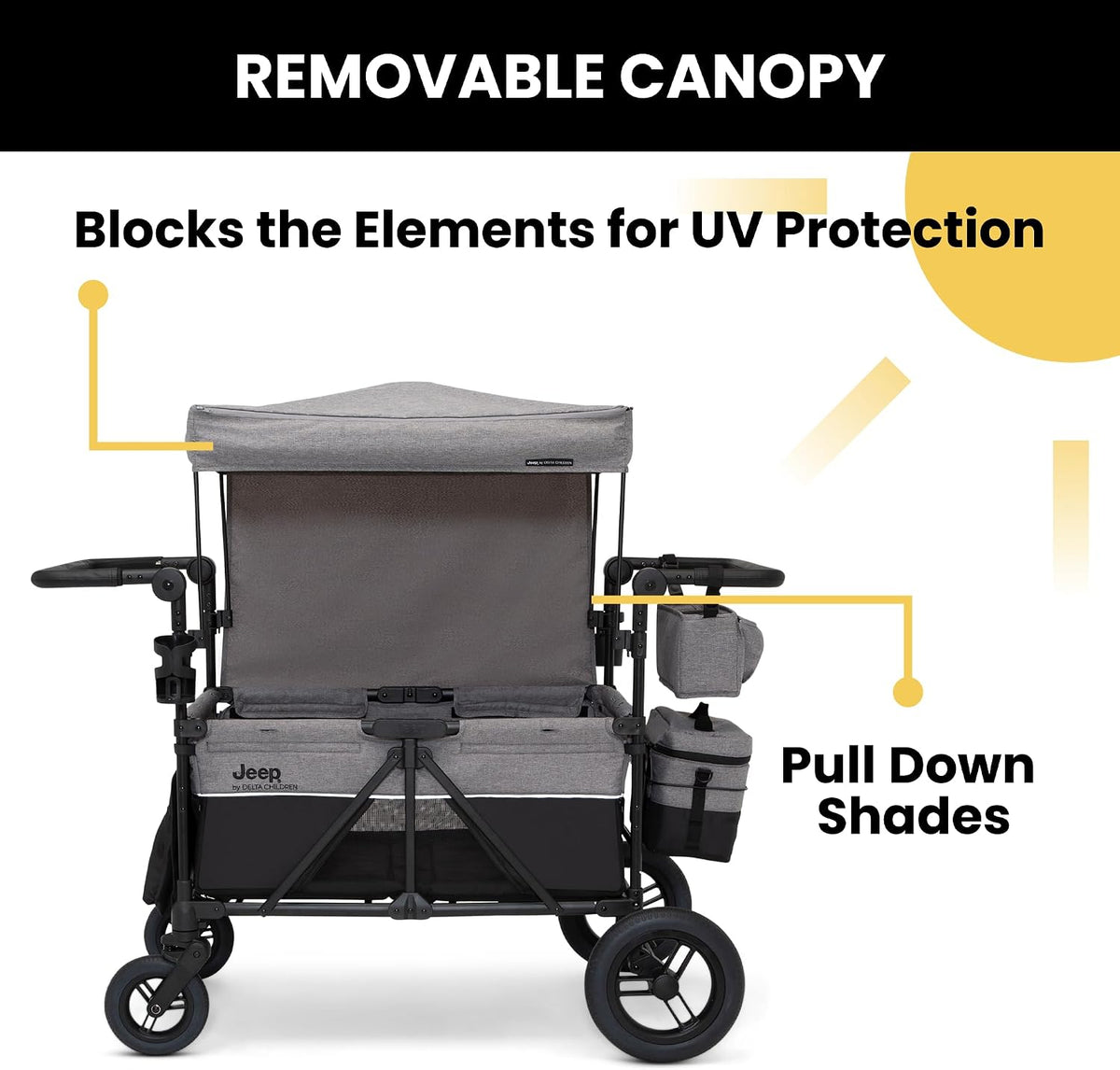 New Jeep Wrangler Deluxe 4-Seater Stroller Wagon (Grey Shadow) - Kidsy