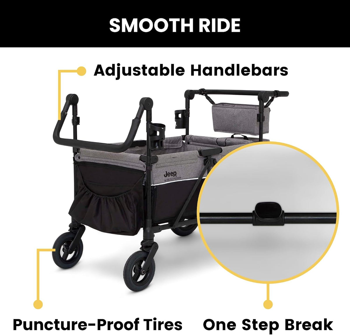 New Jeep Wrangler Deluxe 4-Seater Stroller Wagon (Grey Shadow) - Kidsy