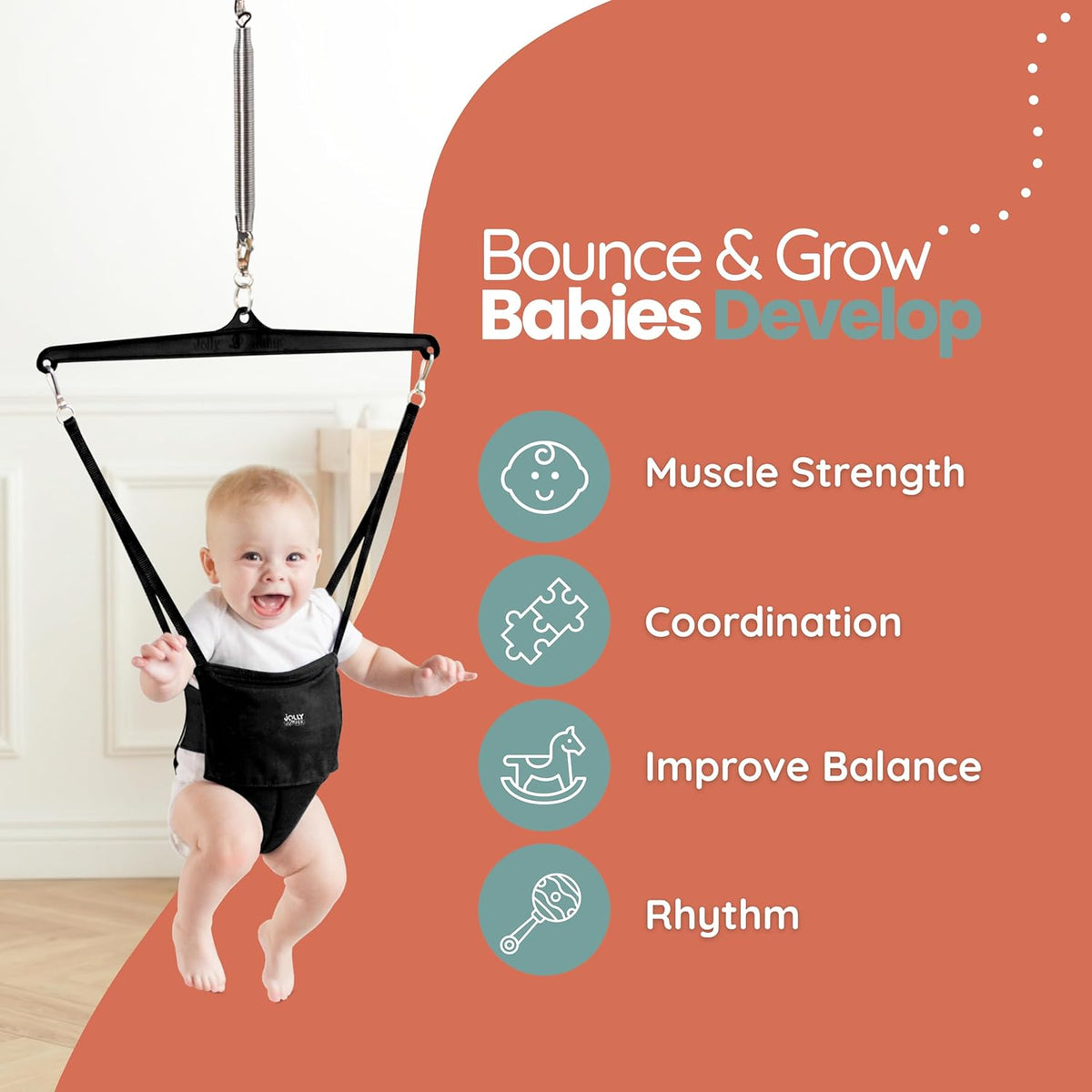 New Jolly Jumper Classic Baby Jumper with Stand (Carbon Black) - Kidsy