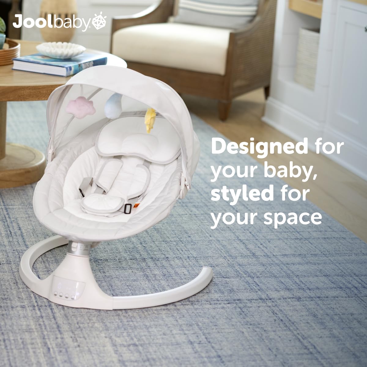New Jool Baby Nova Baby Swing for Infants – Bluetooth Music, Remote (Stone) - Kidsy