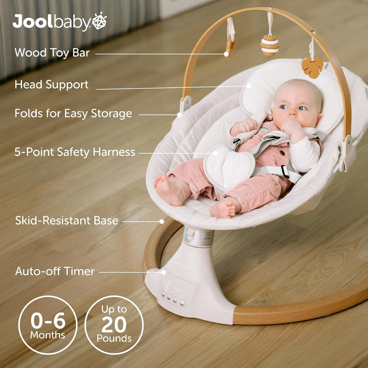 New Jool Baby Nova Nature Baby Swing with Bluetooth Music & Remote (Oatmeal) - Kidsy