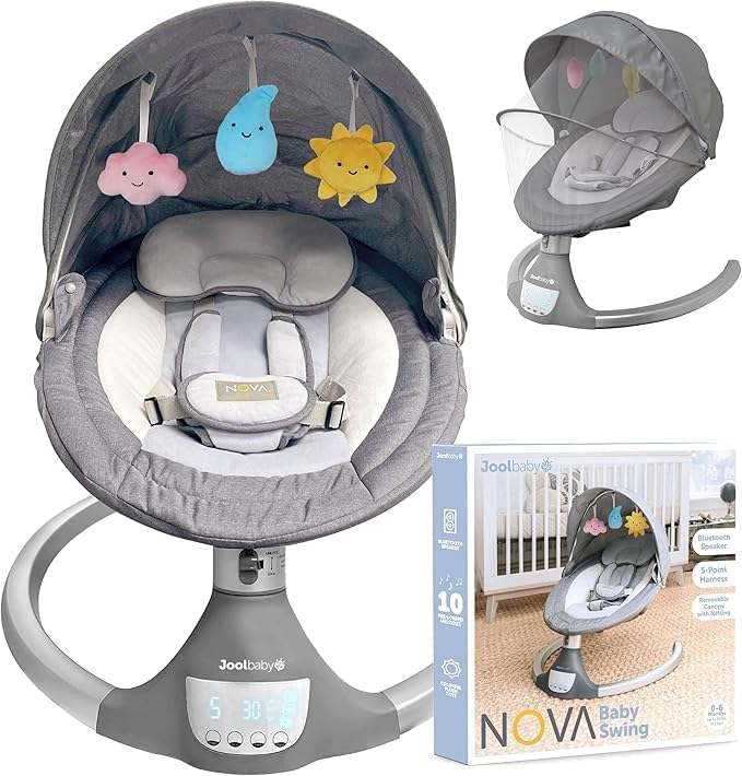 New Jool Baby Nova Swing Motorized Infant Swing (Gray) - Kidsy