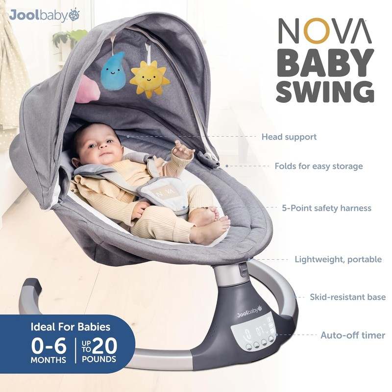 New Jool Baby Nova Swing Motorized Infant Swing (Gray) - Kidsy
