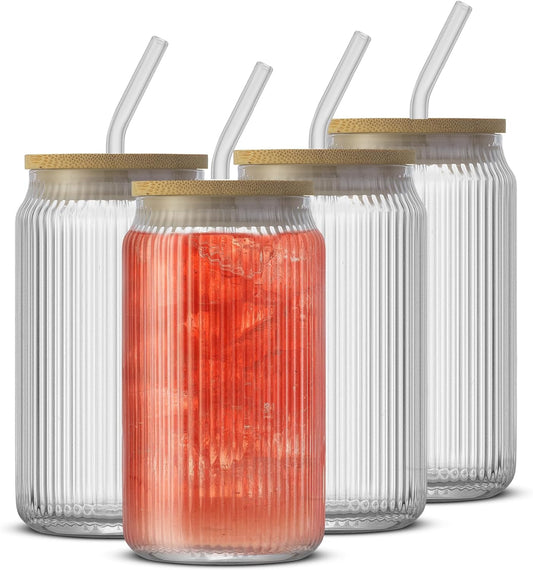 New JoyJolt Fluted Glass Tumblers Set 16oz (4 Pieces) - Kidsy