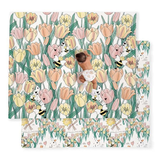 New JumpOff Jo Baby Play Mat Double - Sided (70" x 59") - Tulip Fields - Kidsy