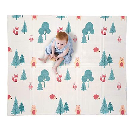 New JumpOff Jo Baby Play Mat Double - Sided (70" x 59") - Woodland Rainbow - Kidsy