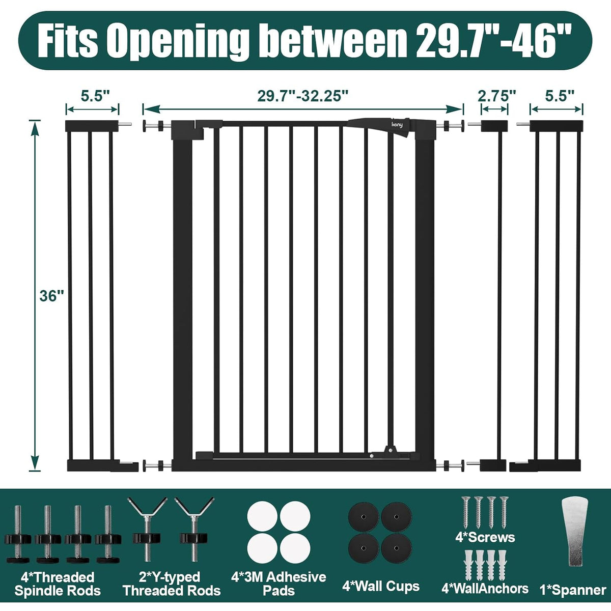 New keny 36" Extra Tall Baby Gate for Doorways (29.7-46"Wide,36"Tall - Black) - Kidsy
