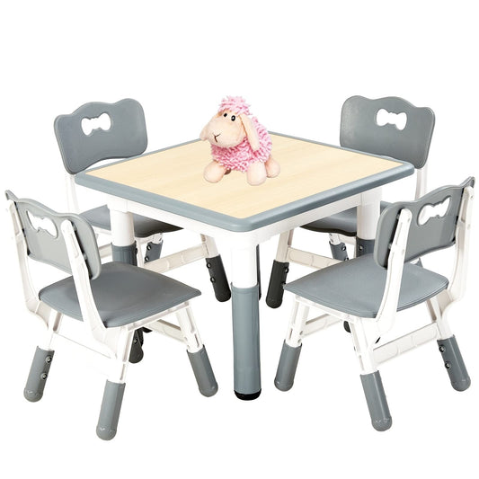 New Kids Table and 4 Chairs Set, Height Adjustable Toddler Table and Chair Set (Gray) - Kidsy