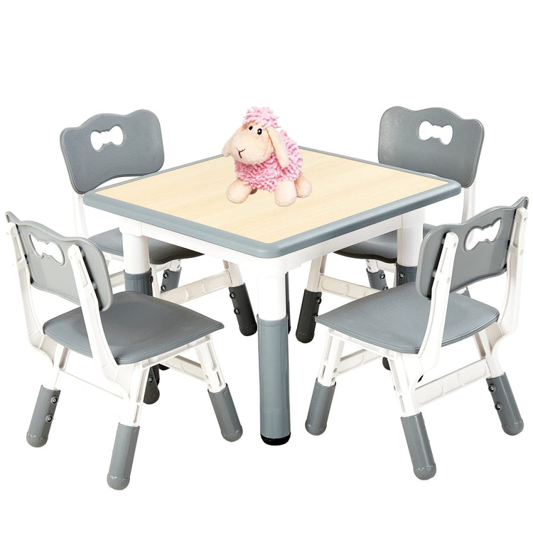 New Kids Table and 4 Chairs Set, Height Adjustable Toddler Table and Chair Set (Gray) - Kidsy