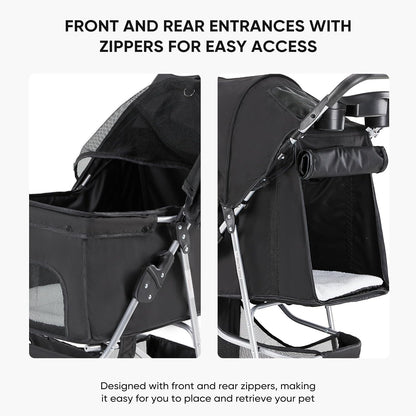 New KMFurnila 3-Wheel Pet Stroller with Storage Basket (Matte Black) - Kidsy