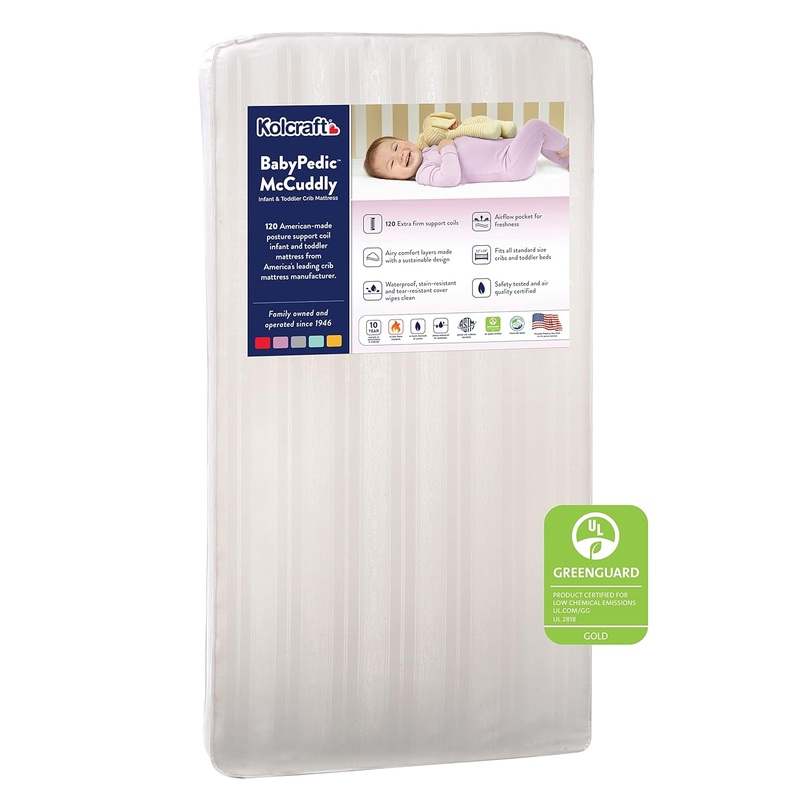 New Kolcraft BabyPedic Premium Crib & Toddler Mattress 52x28 Inch (White) - Kidsy