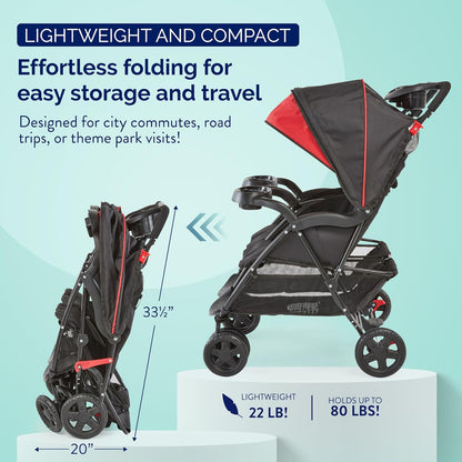 New Kolcraft Cloud Plus Side - by - Side Lightweight Double Baby Stroller (Red/Black) - Kidsy