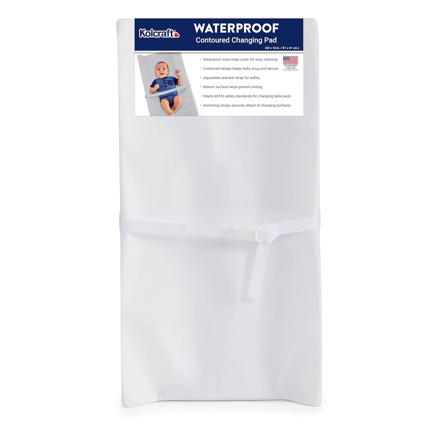 New Kolcraft Waterproof Contoured Wipeable Baby Diaper Changing Pad 16'x32' (White) - Kidsy