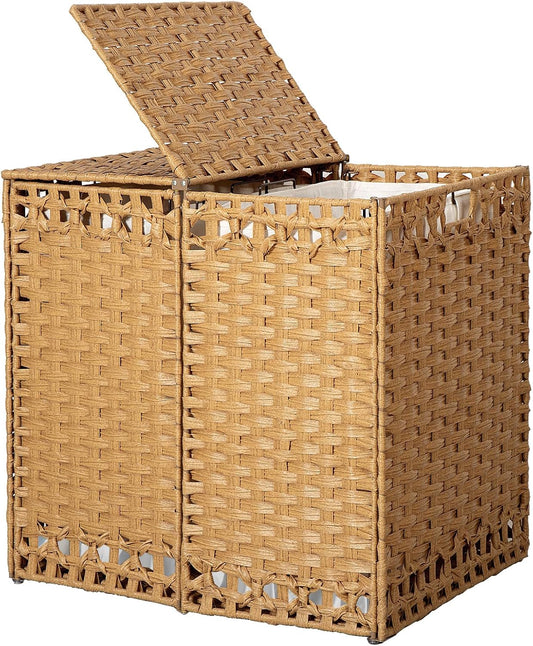 New KOUSEI 130L Foldable Laundry Hamper with Lid - Handwoven Rattan Storage Basket (Natural) - Kidsy