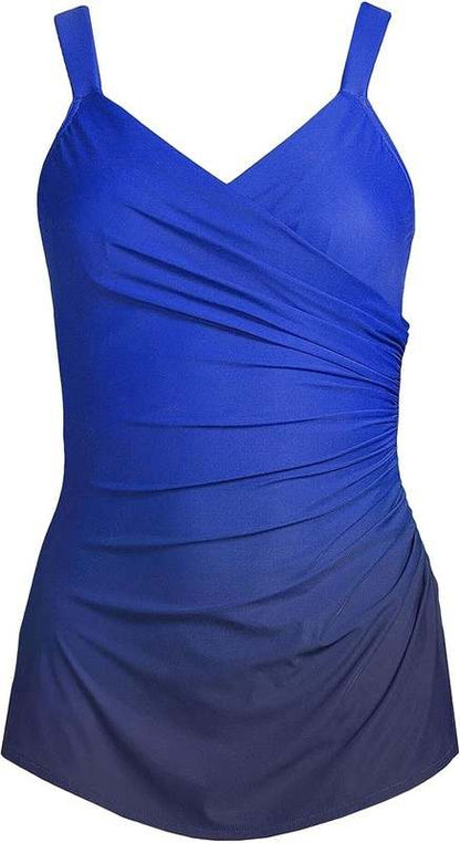 New Lands' End Women's SlenderSuit Tummy Control One Piece Swimsuit (Electric Blue/Navy Ombre) - Kidsy