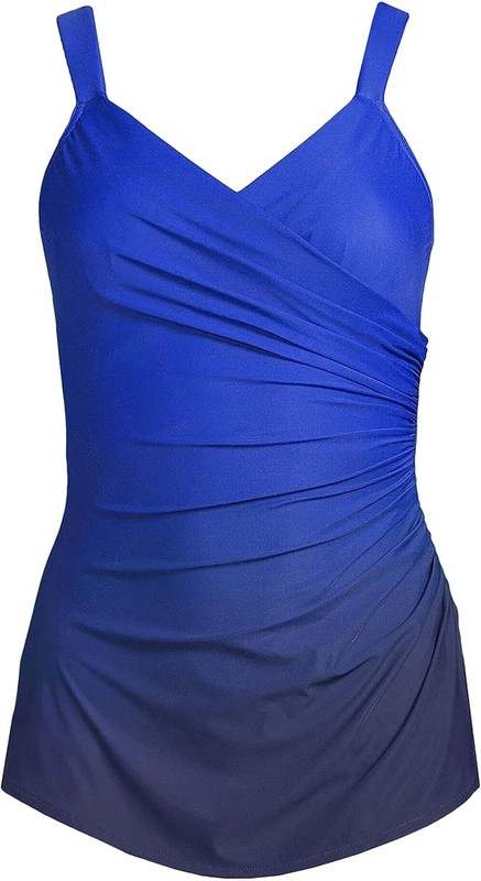FINAL SALE New Lands' End Women's SlenderSuit Tummy Control One Piece Swimsuit (Electric Blue/Navy Ombre) FINAL SALE