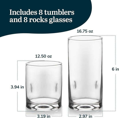 New Libbey Impressions 16 - Piece Tumbler and Rocks Glass Set (Impressions) - Kidsy
