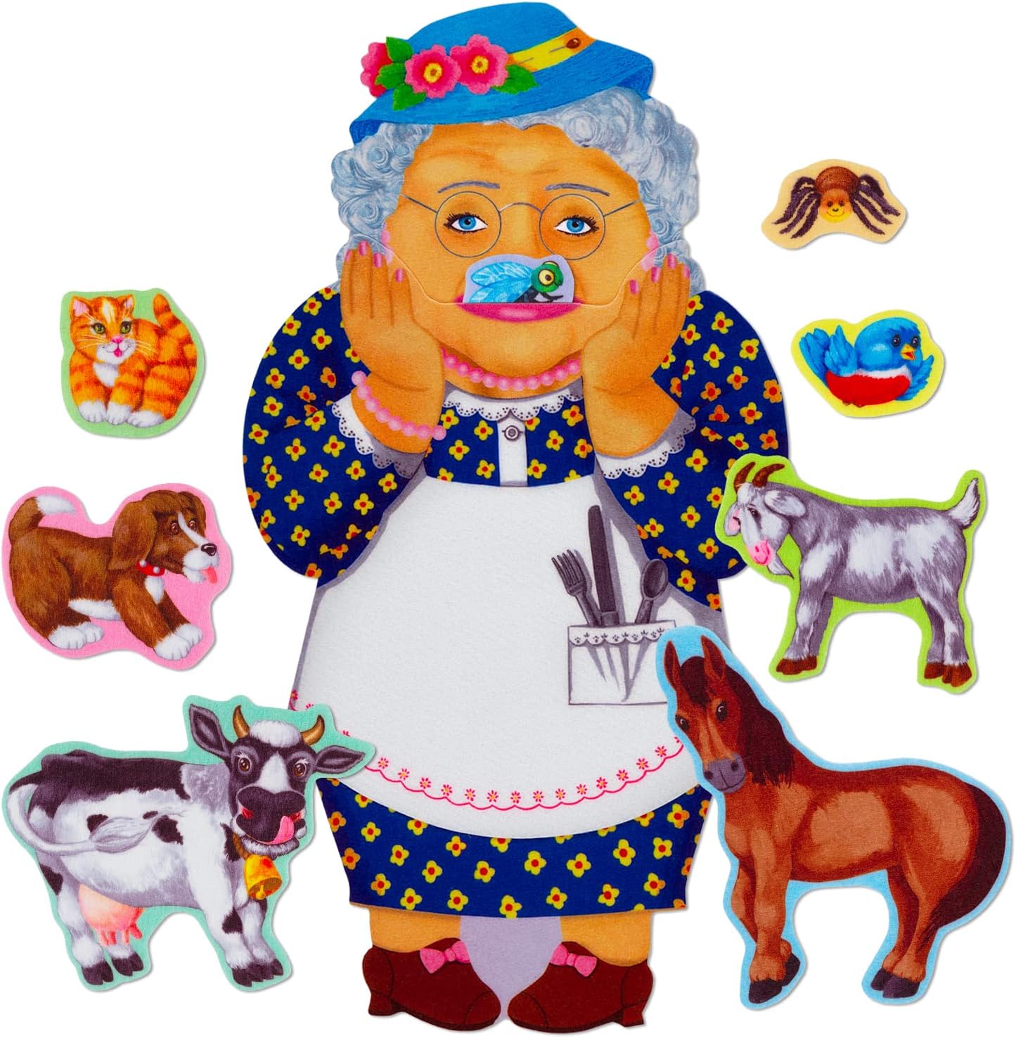 New Little Folk Visuals Old Lady Who Swallowed a Fly Precut Flannel/Felt Board Figures - Kidsy