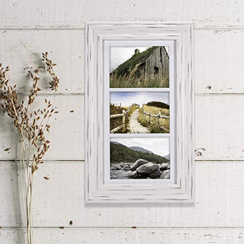 New Malden International Designs Whitman White Wash Matted 3 Opening Collage Wood Picture Frame, 5 by 7 - Inch - Kidsy