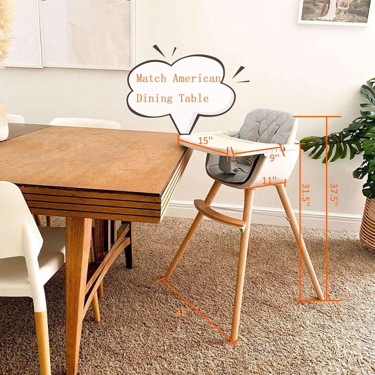 New Mallify 3 - in - 1 Convertible Wooden High Chair with Adjustable Legs (Gray) - Kidsy