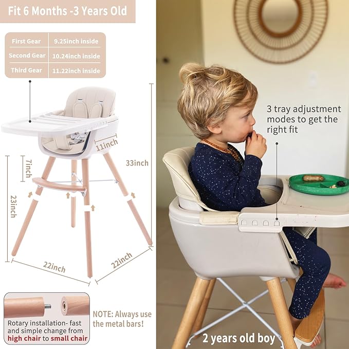 New Mallify 3 - in - 1 Wooden Convertible High Chair (Beige) - Kidsy