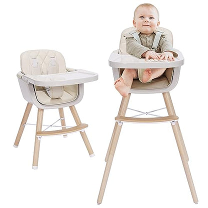 New Mallify 3 - in - 1 Wooden Convertible High Chair (Beige) - Kidsy