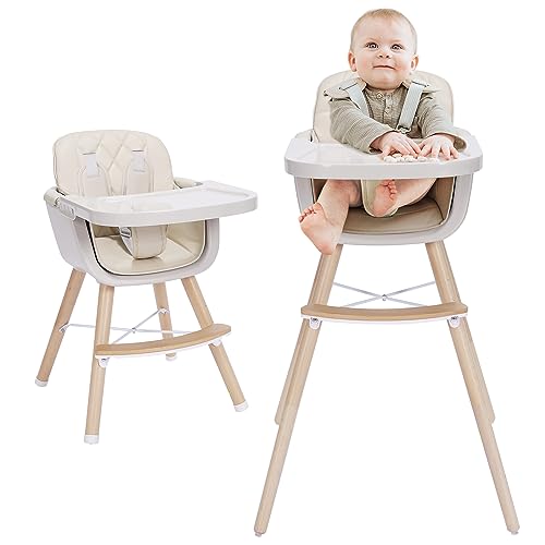 New Mallify 3 - in - 1 Wooden Convertible High Chair (Beige) - Kidsy