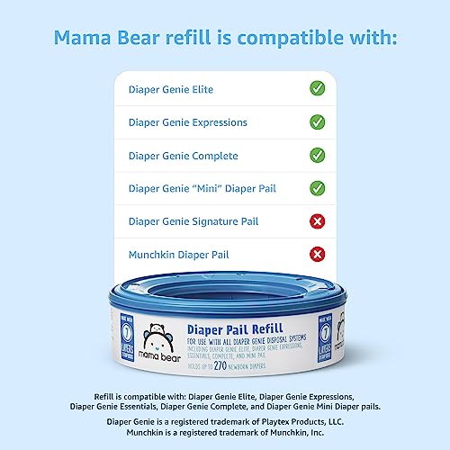 New Mama Bear Diaper Pail Refills for Genie Pails, Unscented, 270 Count - Kidsy