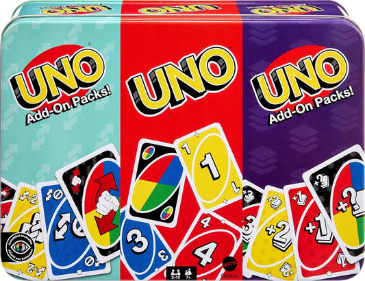 New Mattel Games UNO Card Game with 2 Add - On Packs & Collectible Tin - Kidsy