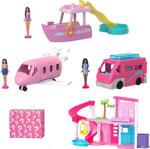 New Mattel Mini BarbieLand DreamHouse & 3 - Vehicle Playset with Dolls - Kidsy