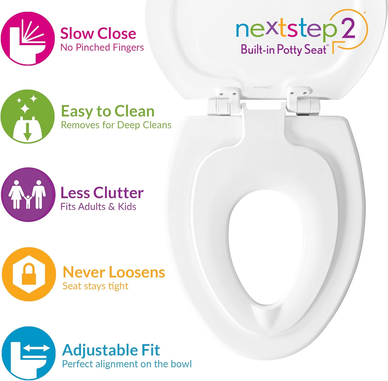 New Mayfair NextStep2 Toilet Seat with Built - In Potty Training Seat (White) - Kidsy