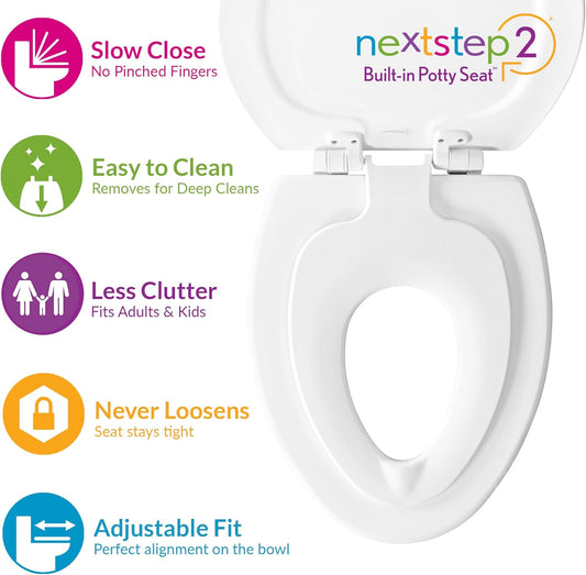 New Mayfair NextStep2 Toilet Seat with Built - In Potty Training Seat (White) - Kidsy