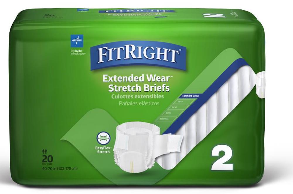 New Medline FitRight Extended Wear Stretch Briefs, Overnight Adult Diapers with Tabs, Size 2 (Bag of 18) - Kidsy