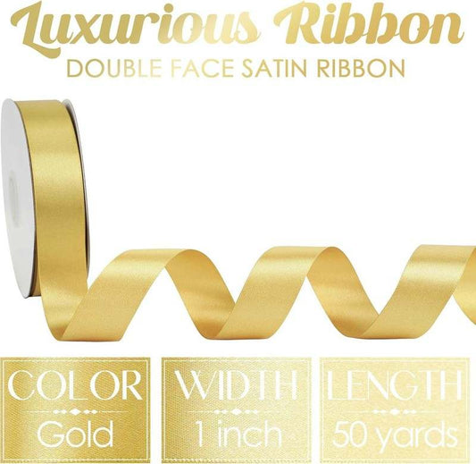 New MEEDEE Ribbon 1 Inch Lux Double Faced Satin Ribbon 50 Yards (Gold) - Kidsy