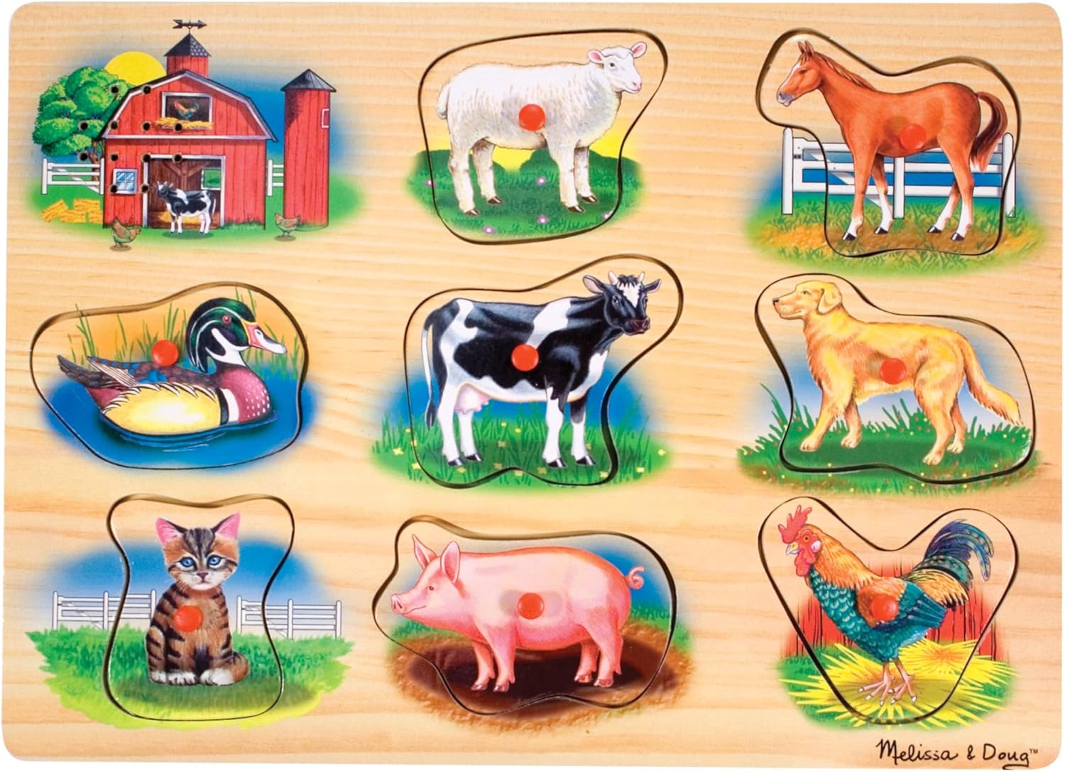 New Melissa and Doug Farm Sound Wooden Peg Puzzle 8 Piece - Kidsy