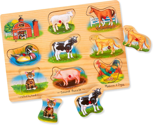 New Melissa and Doug Farm Sound Wooden Peg Puzzle 8 Piece - Kidsy