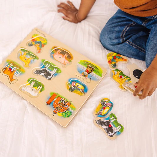New Melissa and Doug Farm Sound Wooden Peg Puzzle 8 Piece - Kidsy