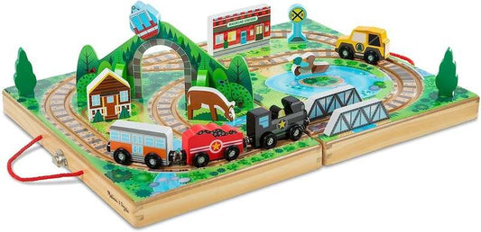 New Melissa & Doug 17pc Wooden Take - Along Railroad - Train Set for Kids - Kidsy