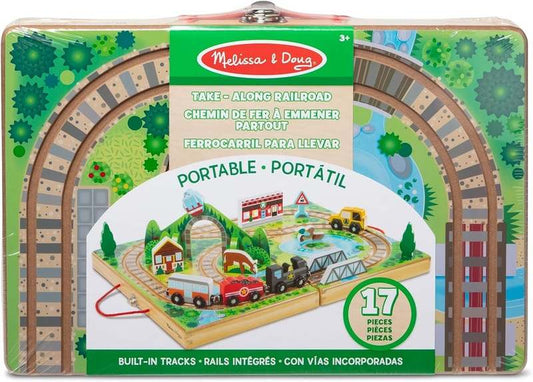 New Melissa & Doug 17pc Wooden Take - Along Railroad - Train Set for Kids - Kidsy