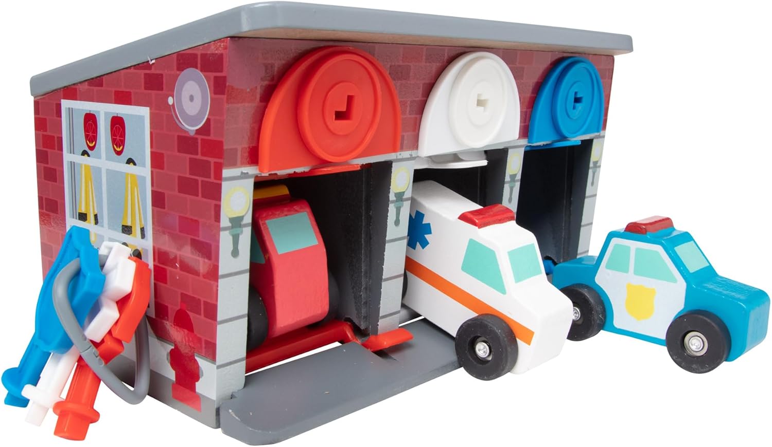 New Melissa & Doug Wooden Rescue Vehicles and Garage Play Set (7 Pieces) - Kidsy