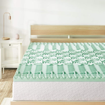 New Mellow 5-Zone Memory Foam Mattress Topper, 1.5 Inch Twin XL (Aloe) - Kidsy