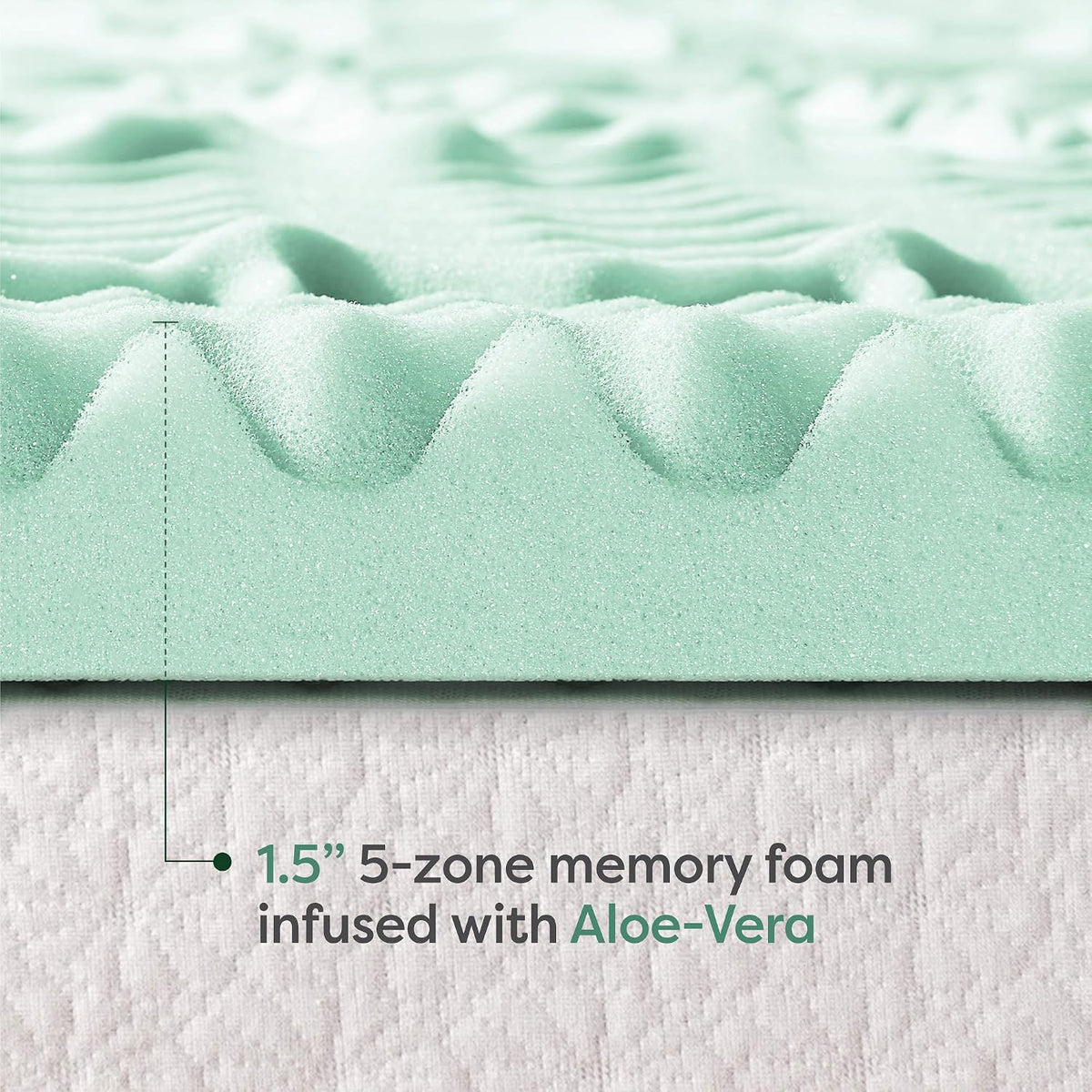 New Mellow 5-Zone Memory Foam Mattress Topper, 1.5 Inch Twin XL (Aloe) - Kidsy