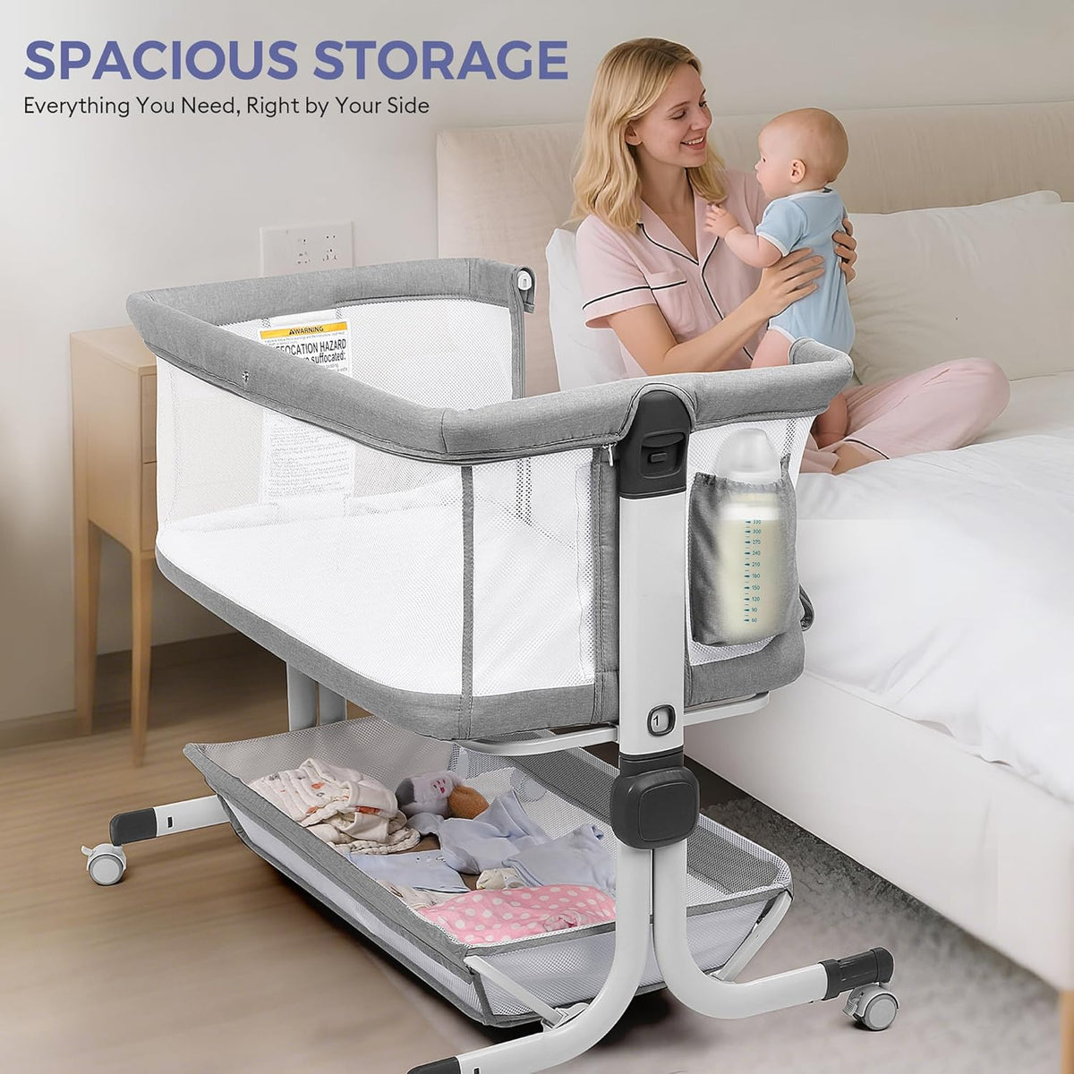 New MOMFANN Baby Bassinet Bedside Sleeper (Gray) - Kidsy
