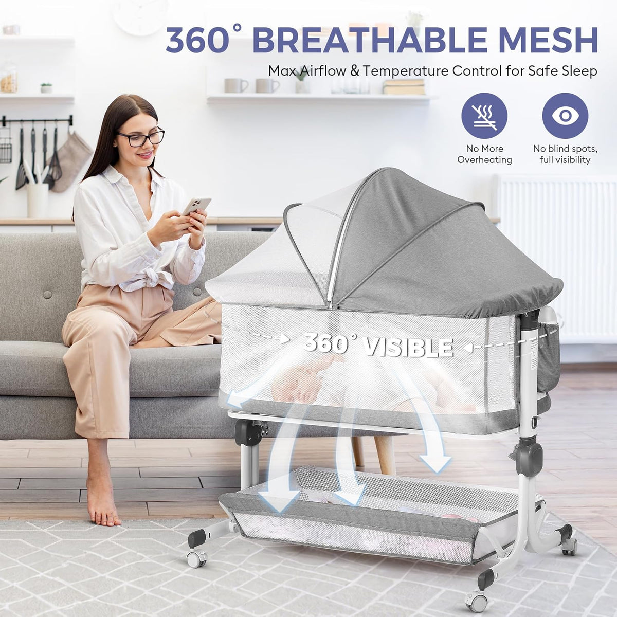 New MOMFANN Baby Bassinet Bedside Sleeper (Gray) - Kidsy