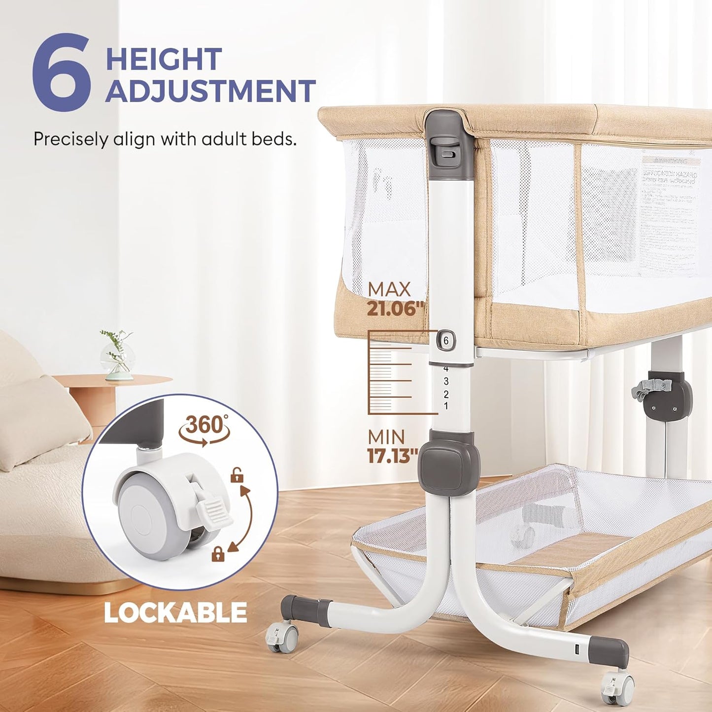 New MOMFANN Baby Bassinet Bedside Sleeper (Oatmeal) - Kidsy